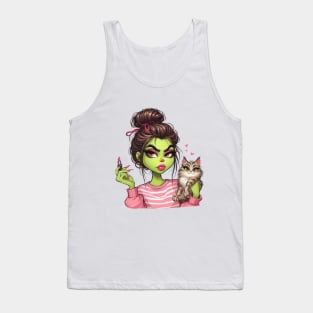 Cat Mom Green Girl Christmas Tank Top